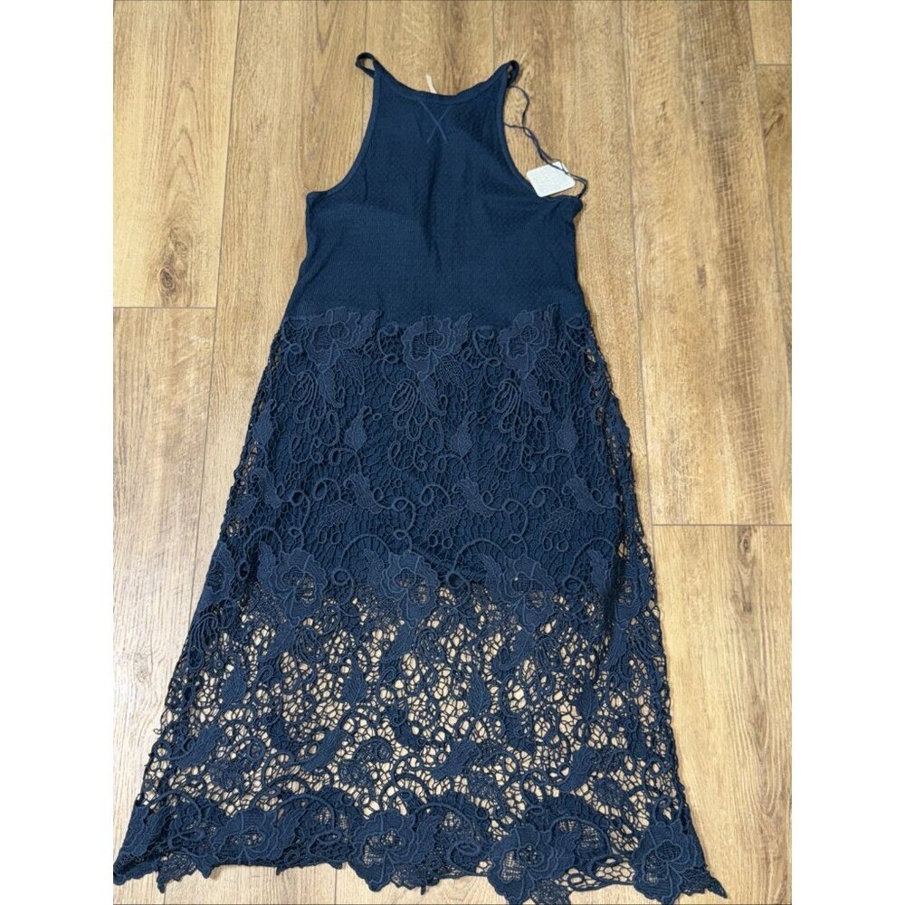Free People Navy Lace Maxi Dress NWT